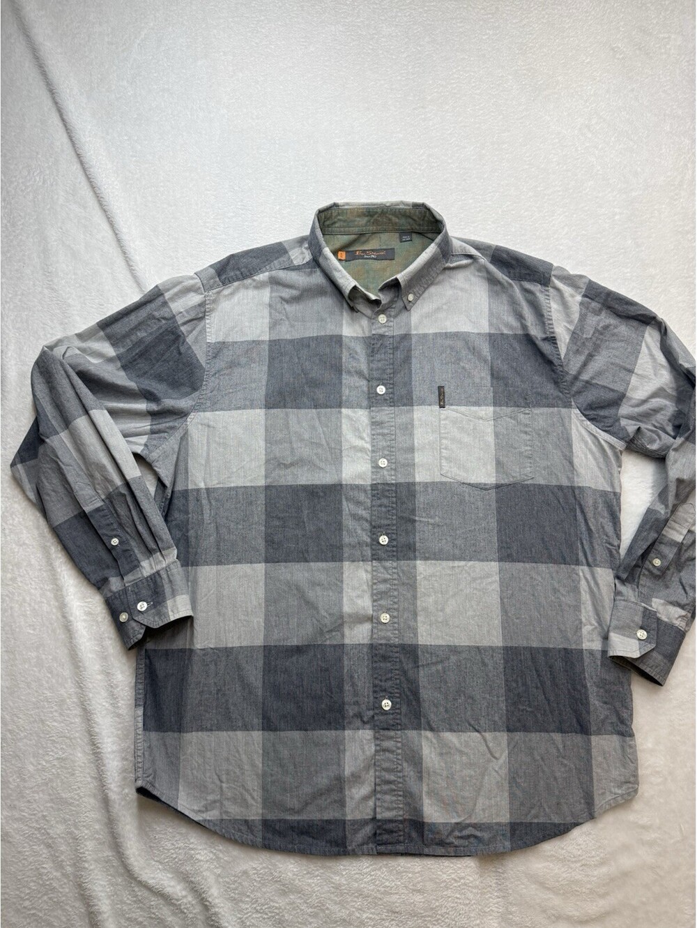 Ben Sherman Gray Black Plaid Button Front Shirt Mens XL Stretch Long Sleeve